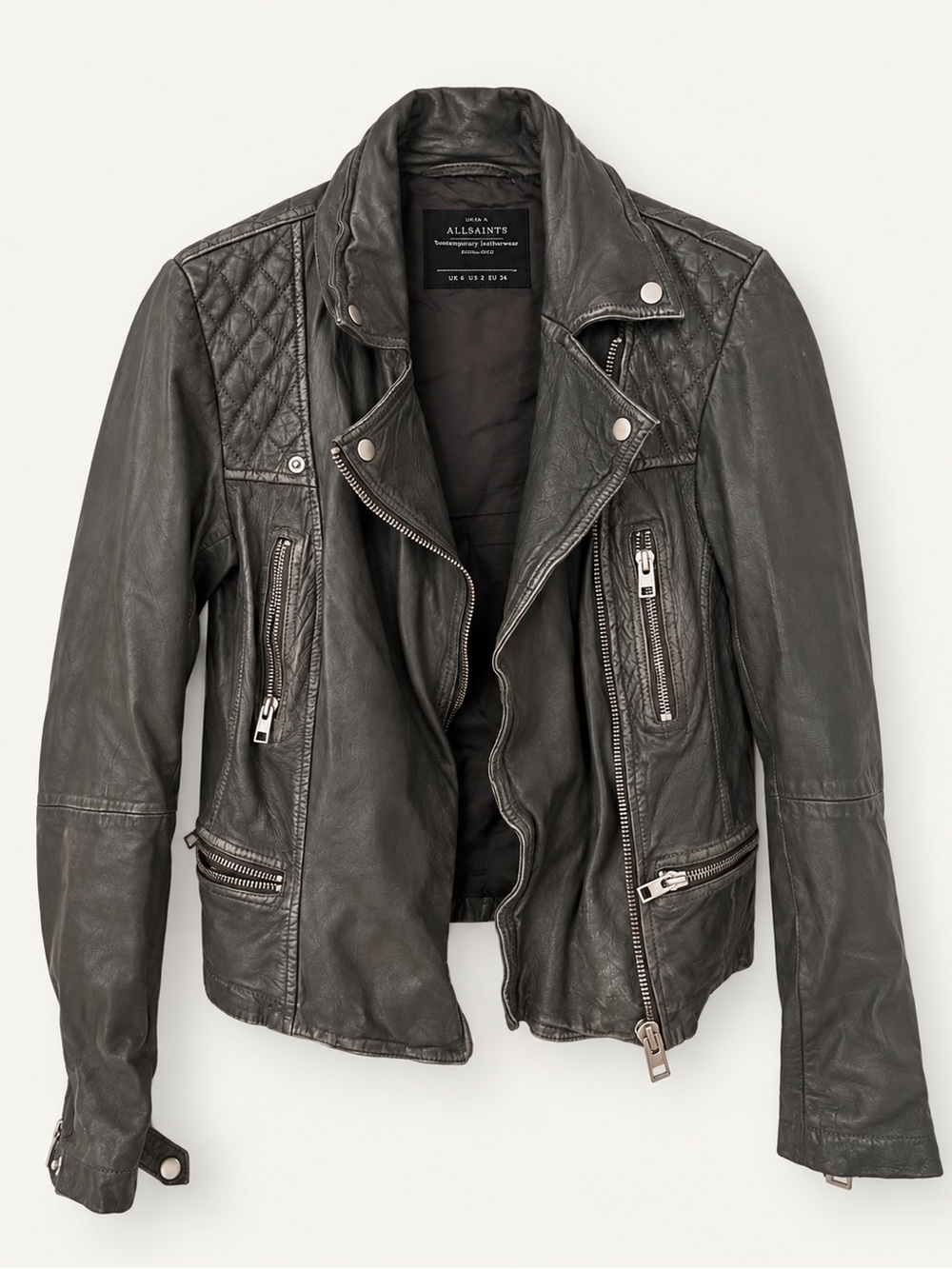 All Saints Black Quilted Leather Bomber Jacket